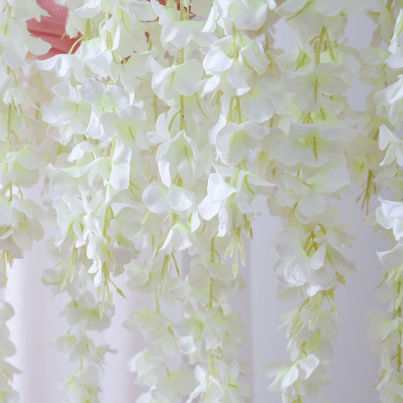 Duovlo 12 Piece Artificial Silk Wisteria Vine 3.6 Feet Ratta Hanging Flower Garland String Home Party Wedding Decor (White) - Image 4